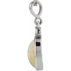 Platinum 5x3 mm Natural White Opal & .02 CT Natural Diamond Cabochon Pendant
