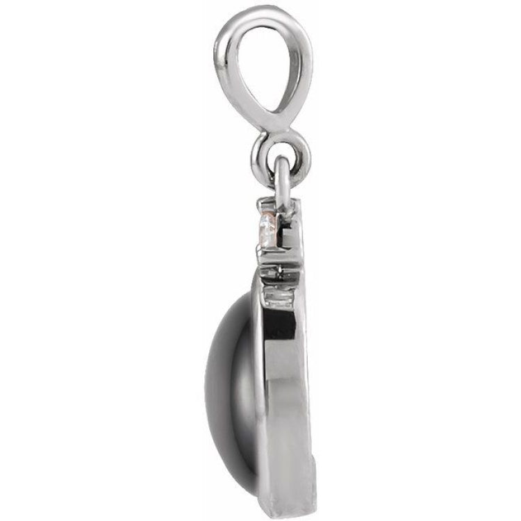 14K White Gold 5x3 mm Natural Black Onyx & .02 CT Natural Diamond Cabochon Pendant