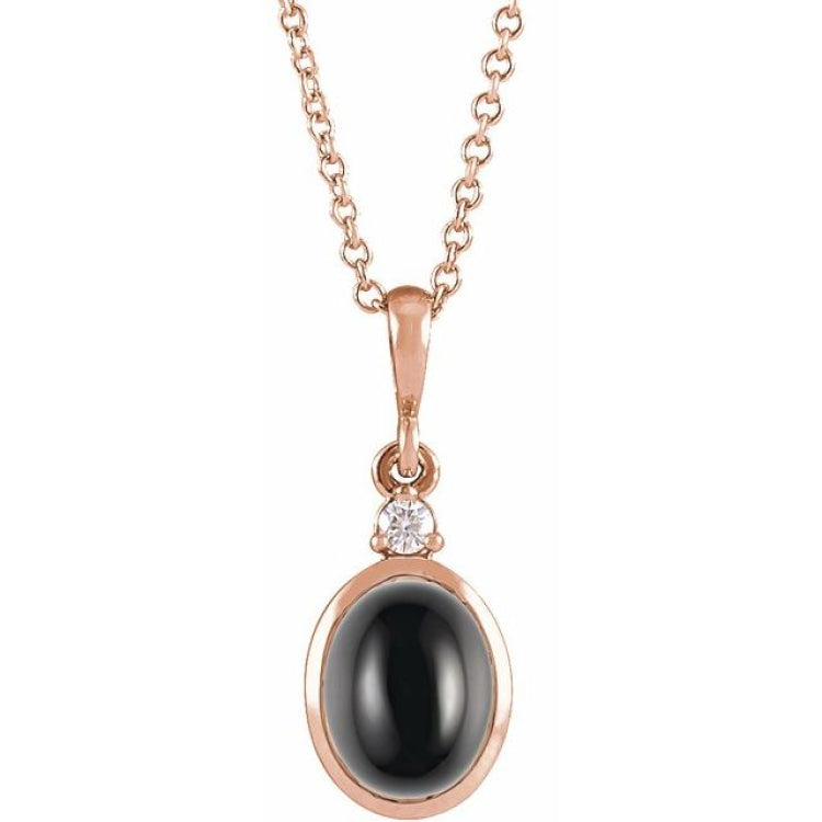 14K Rose Gold 12x10 mm Natural Black Onyx & .03 CT Natural Diamond 16-18" Necklace