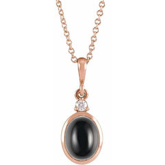 14K Rose Gold 12x10 mm Natural Black Onyx & .03 CT Natural Diamond 16-18" Necklace