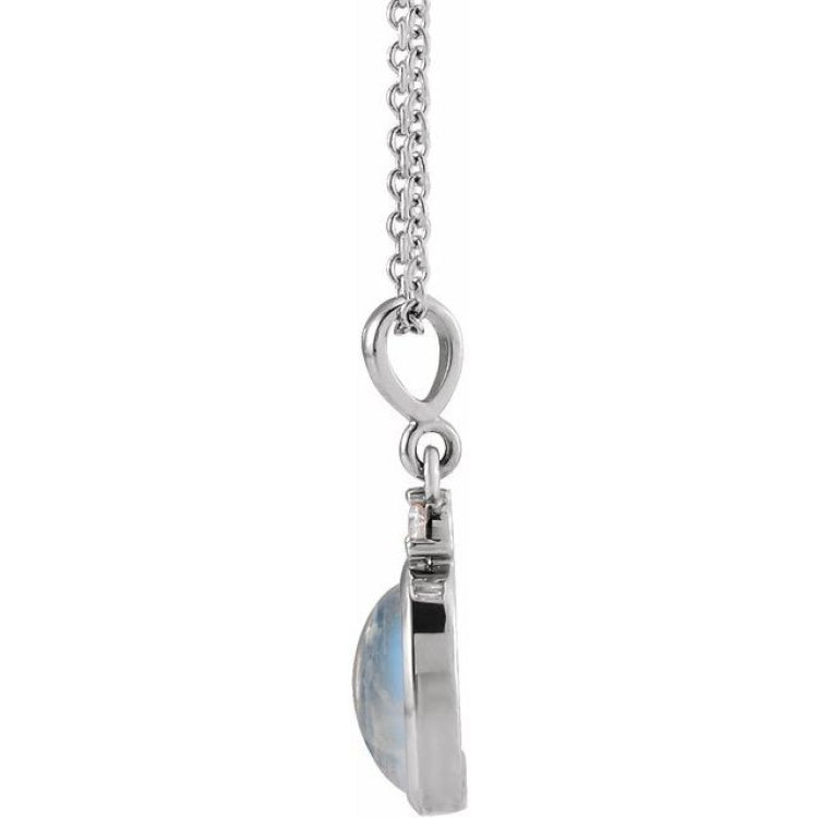 14K White Gold 5x3 mm Natural Rainbow Moonstone & .03 CT Natural Diamond 16-18" Necklace