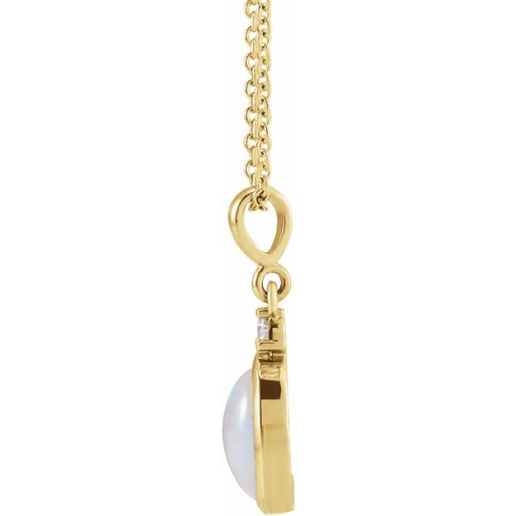 14K Yellow Gold 9x7 mm Natural White Opal & .03 CT Natural Diamond 16-18" Necklace