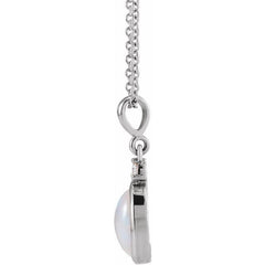 14K White Gold 5x3 mm Natural White Opal & .03 CT Natural Diamond 16-18" Necklace