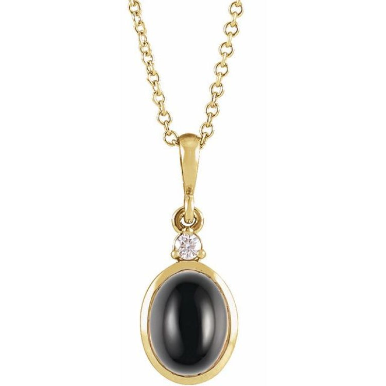 14K Yellow Gold 5x3 mm Natural Black Onyx & .03 CT Natural Diamond 16-18" Necklace