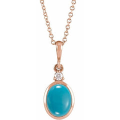 14K Rose Gold 10x8 mm Natural Turquoise & .03 CT Natural Diamond 16-18" Necklace