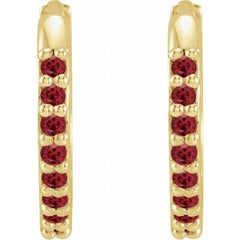 14K Yellow Gold Lab-Grown Ruby Hinged 12.5 mm Hoop Earrings