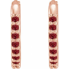 14K Rose Gold Lab-Grown Ruby Hinged 12.5 mm Hoop Earrings