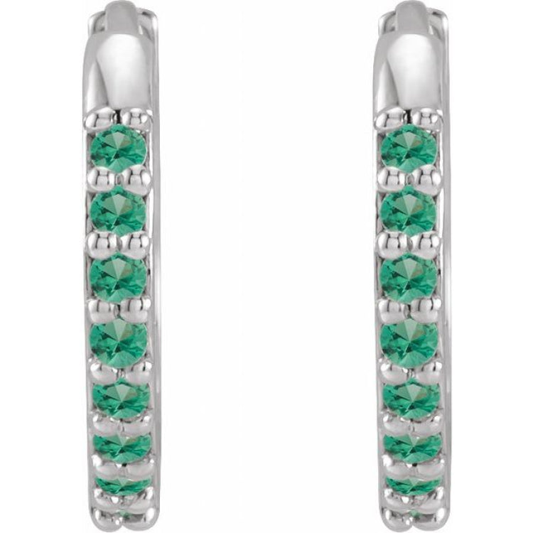 Platinum Lab-Grown Emerald Hinged 12.5 mm Hoop Earrings