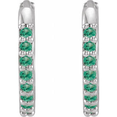Platinum Lab-Grown Emerald Hinged 12.5 mm Hoop Earrings