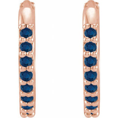 14K Rose Gold Lab-Grown Blue Sapphire Hinged 12.5 mm Hoop Earrings