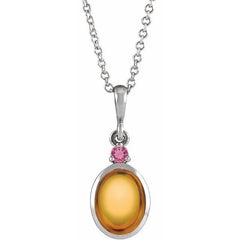 14K White Gold 8x6 mm Natural Citrine & Natural Pink Tourmaline 16-18" Necklace