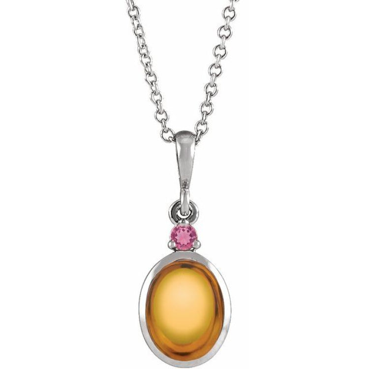 Platinum 5x3 mm Natural Citrine & Natural Pink Tourmaline 16-18" Necklace
