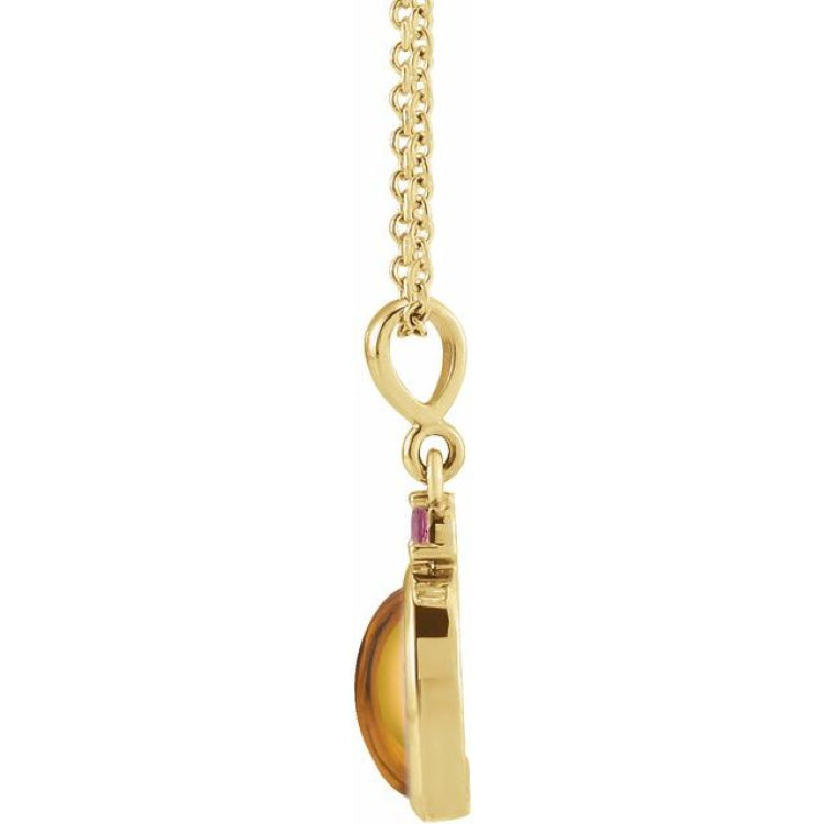 14K Yellow Gold 6x4 mm Natural Citrine & Natural Pink Tourmaline 16-18" Necklace