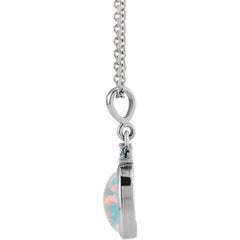 Platinum 5x3 mm Lab-Grown White Opal & Natural London Blue Topaz 16-18" Necklace