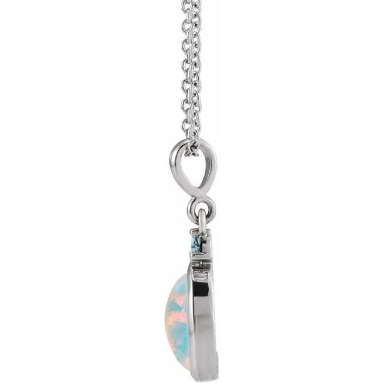 14K White Gold 5x3 mm Lab-Grown White Opal & Natural London Blue Topaz 16-18" Necklace