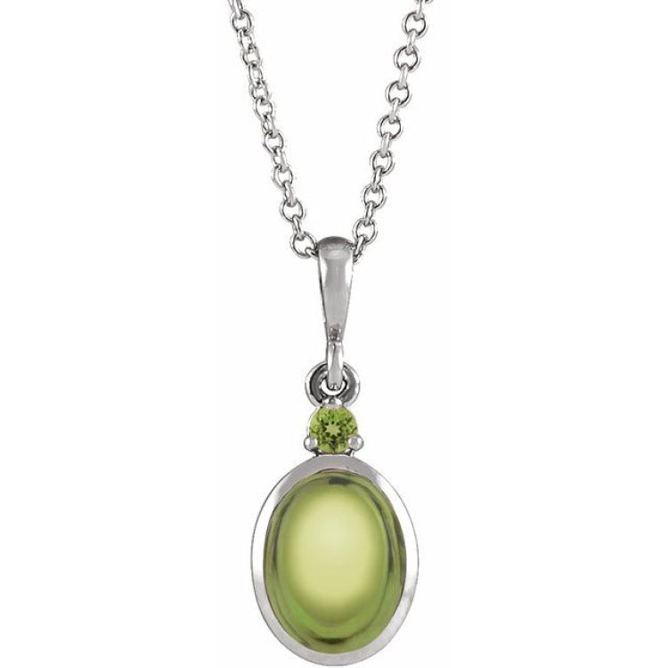 14K White Gold 5x3 mm Natural Peridot 16-18" Necklace