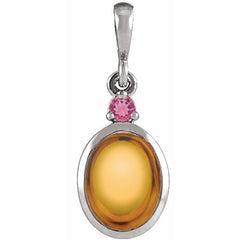 14K White Gold 6x4 mm Natural Citrine & Natural Pink Tourmaline Pendant