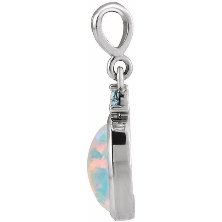 Sterling Silver 8x6 mm Lab-Grown White Opal & Natural London Blue Topaz Pendant