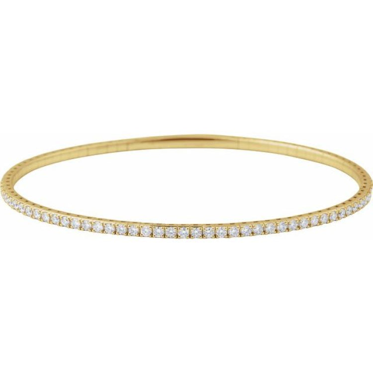14K Yellow Gold 2 CTW Natural Diamond  Flexible Bangle 7" Bracelet