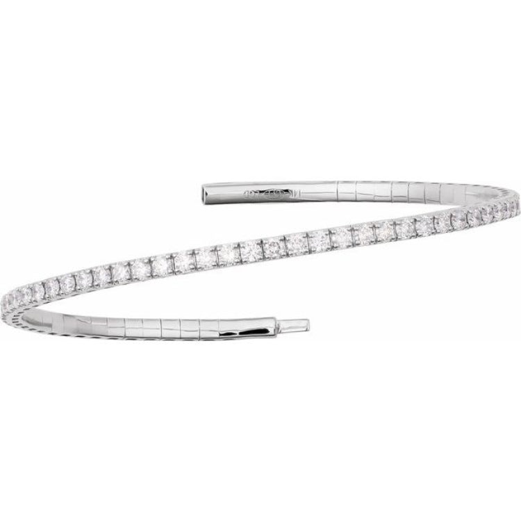 14K White Gold 2 CTW Natural Diamond  Flexible Bangle 7" Bracelet