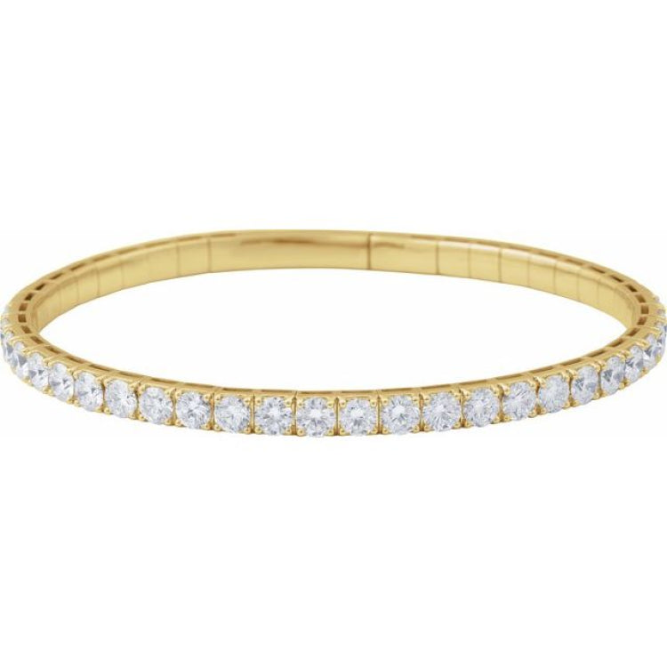 14K Yellow Gold 3 CTW Natural Diamond  Flexible Bangle 7" Bracelet