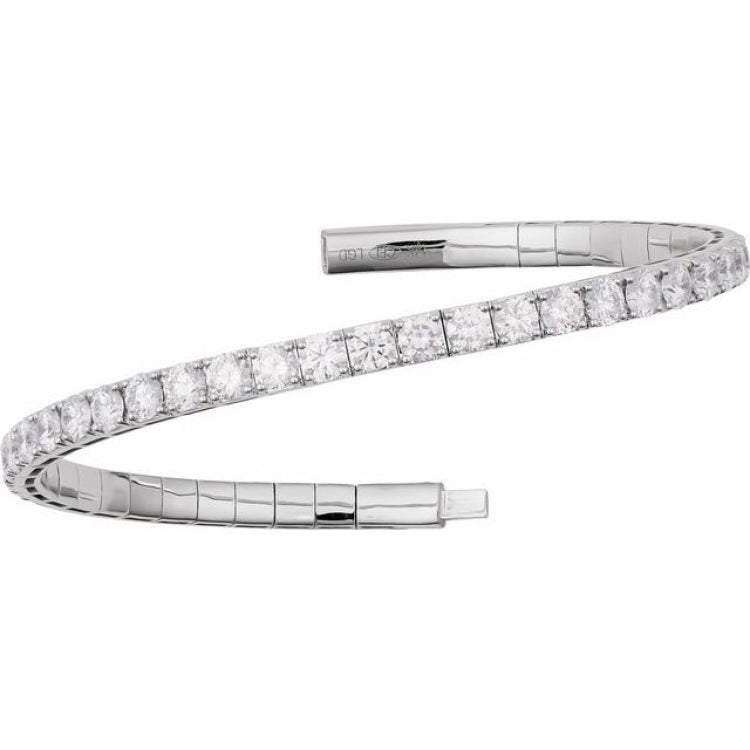 14K White Gold 3 CTW Natural Diamond  Flexible Bangle 7" Bracelet