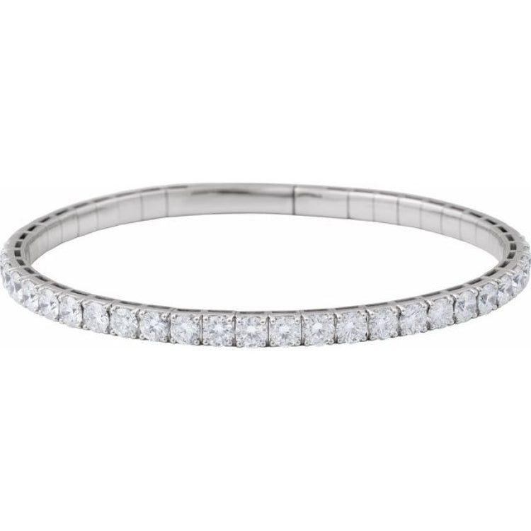 14K White Gold 5 CTW Natural Diamond  Flexible Bangle 7" Bracelet