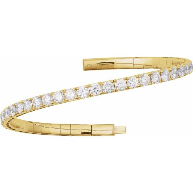 14K Yellow Gold 3 CTW Lab-Grown Diamond  Flexible Bangle 7" Bracelet