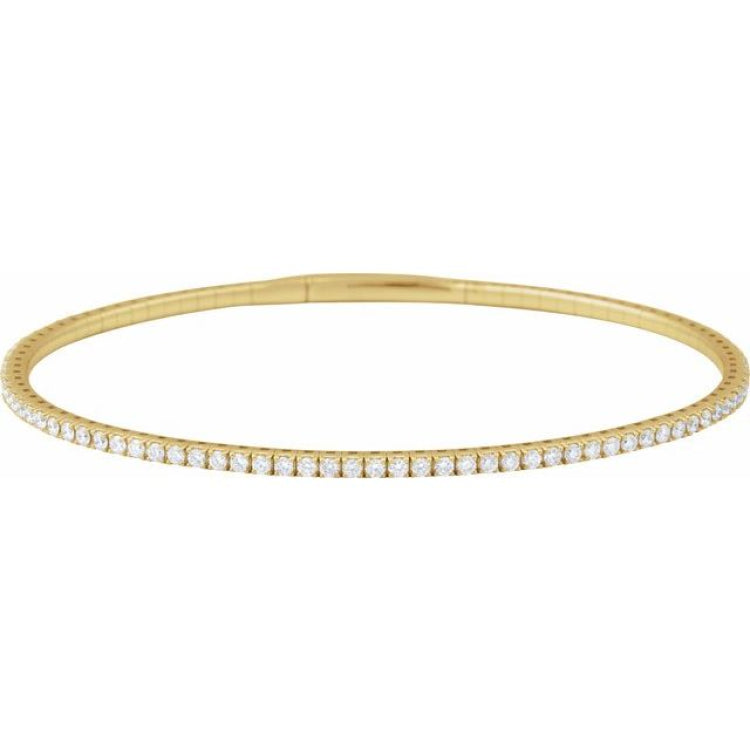 14K Yellow Gold 2 CTW Natural Diamond Flexible Bangle 7" Bracelet