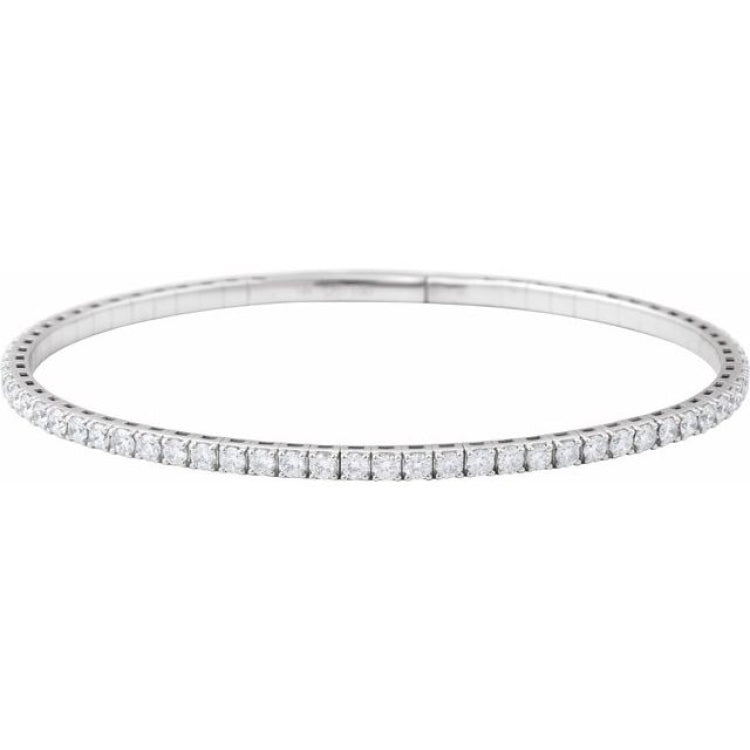 14K White Gold 3 CTW Natural Diamond Flexible Bangle 7" Bracelet