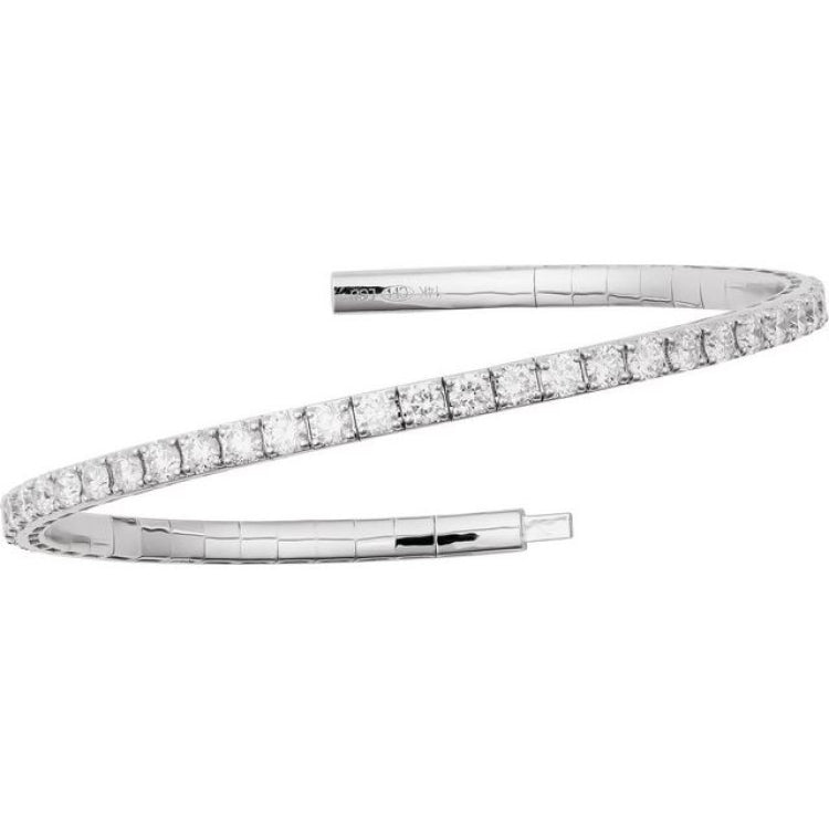 14K White Gold 5 CTW Natural Diamond Flexible Bangle 7" Bracelet