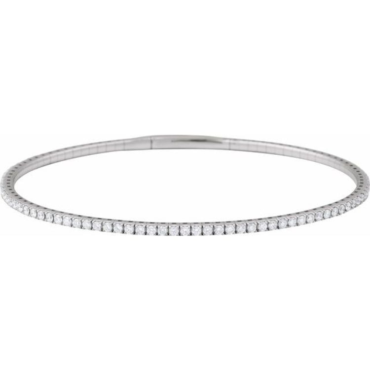 14K White Gold 1 1/2 CTW Lab-Grown Diamond Flexible Bangle 7" Bracelet