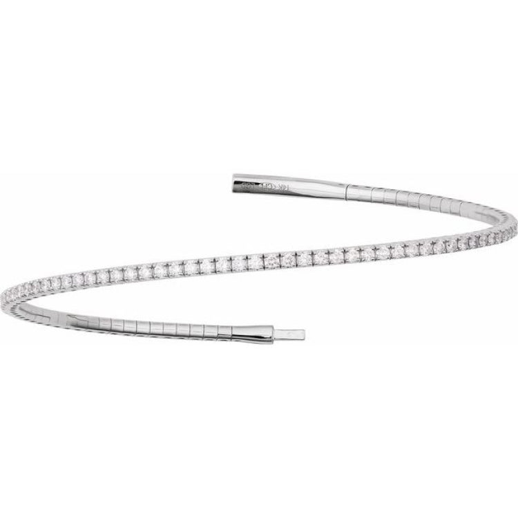 14K White Gold 2 CTW Lab-Grown Diamond Flexible Bangle 7" Bracelet