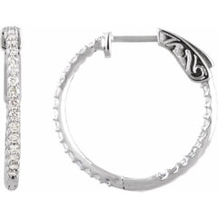 14K White Gold 3/4 CTW Lab-Grown Diamond Inside-Outside 23 mm Hinged Hoop Earrings