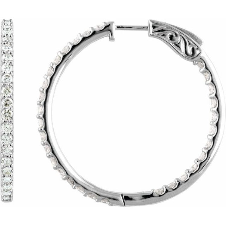 14K White Gold 6 1/2 CTW Lab-Grown Diamond Inside-Outside 51 mm Hinged Hoop Earrings
