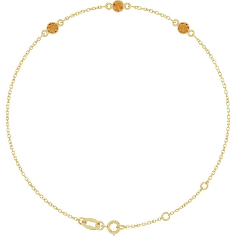 14K Yellow Gold Natural Citrine Bezel-Set 3-Stone 6 1/2-7 1/2" Bracelet