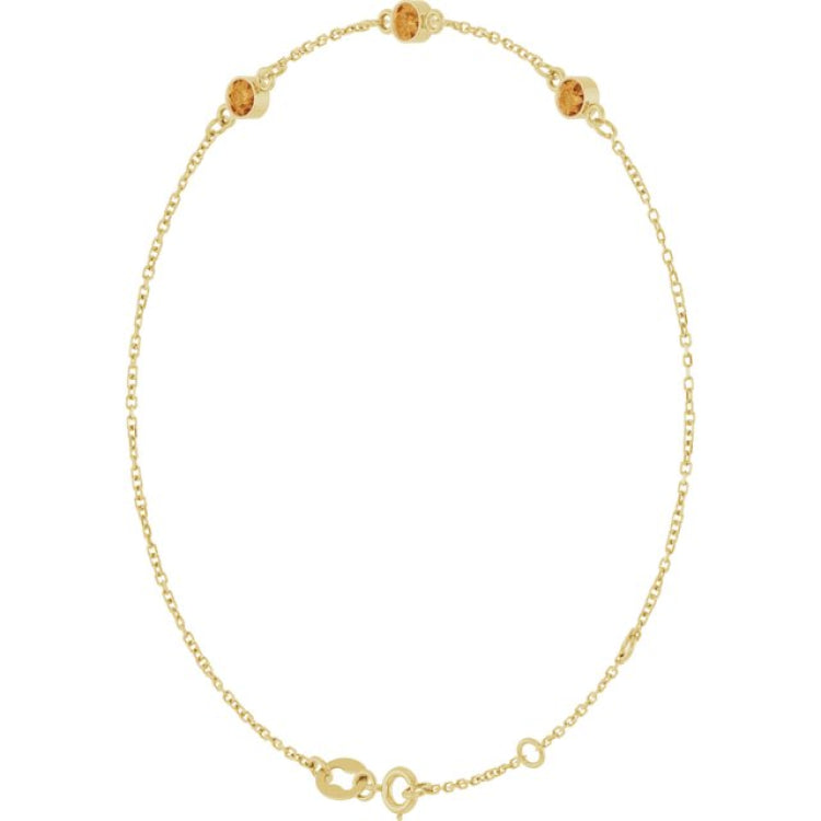 14K Yellow Gold Natural Citrine Bezel-Set 3-Stone 6 1/2-7 1/2" Bracelet