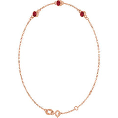 14K Rose Gold Natural Ruby Bezel-Set 3-Stone 6 1/2-7 1/2" Bracelet