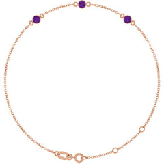 14K Rose Gold Natural Amethyst Bezel-Set 3-Stone 6 1/2-7 1/2" Bracelet