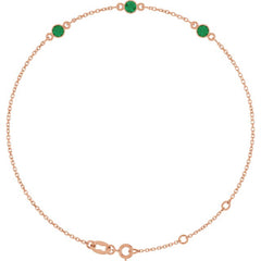 14K Rose Gold Lab-Grown Emerald Bezel-Set 3-Stone 6 1/2-7 1/2" Bracelet