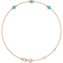 14K Rose Gold Natural Aquamarine Bezel-Set 3-Stone 6 1/2-7 1/2" Bracelet
