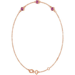 14K Rose Gold Natural Pink Tourmaline Bezel-Set 3-Stone 6 1/2-7 1/2" Bracelet