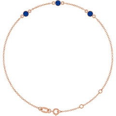 14K Rose Gold Lab-Grown Blue Sapphire Bezel-Set 3-Stone 6 1/2-7 1/2" Bracelet