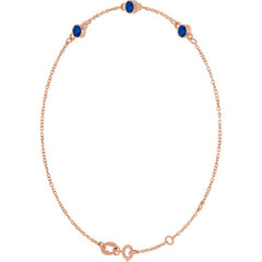 14K Rose Gold Natural Blue Sapphire Bezel-Set 3-Stone 6 1/2-7 1/2" Bracelet