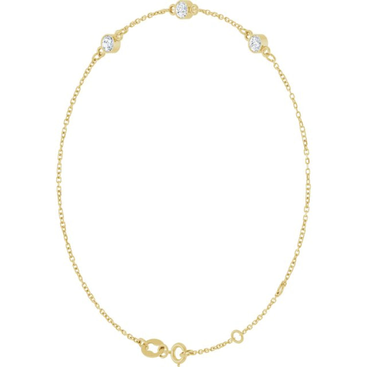 14K Yellow Gold 1/3 CTW Lab-Grown Diamond Bezel-Set 3-Stone 6 1/2-7 1/2" Bracelet
