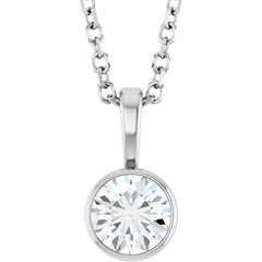 14K White Gold 1/3 CT Natural Diamond Bezel-Set Solitaire 16-18" Necklace
