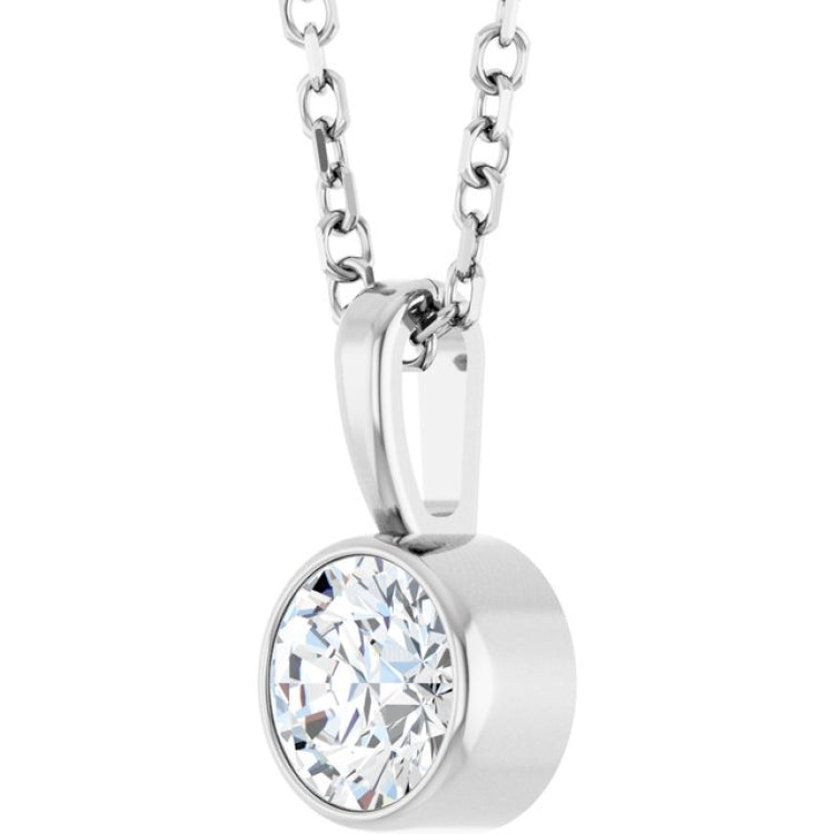 Sterling Silver 1/3 CT Natural Diamond Bezel-Set Solitaire 16-18" Necklace