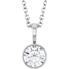 14K White Gold 1/2 CT Natural Diamond Bezel-Set Solitaire 16-18" Necklace