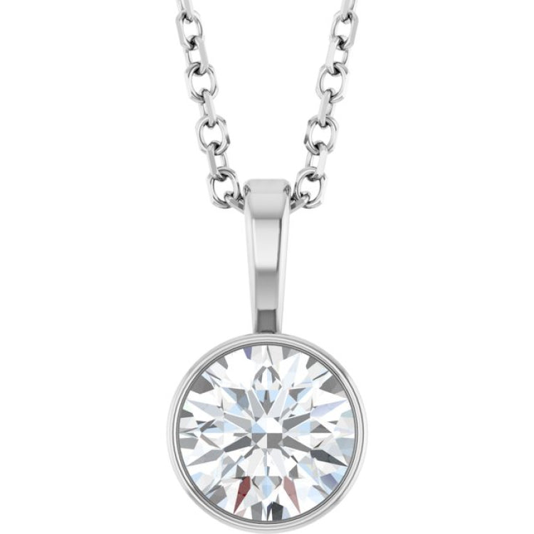 Sterling Silver 5/8 CT Natural Diamond Bezel-Set Solitaire 16-18" Necklace