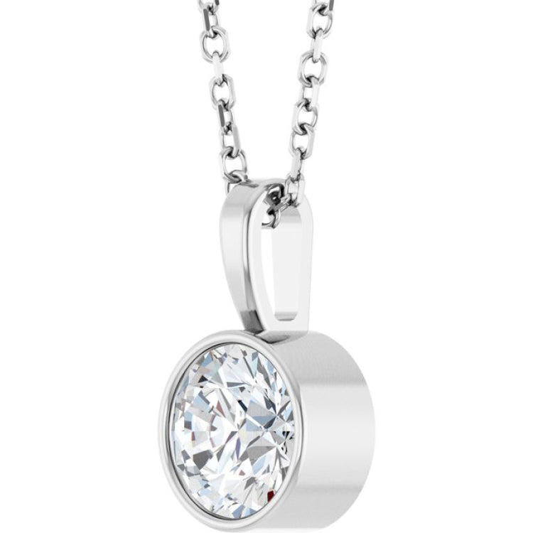 Sterling Silver 3/4 CT Natural Diamond Bezel-Set Solitaire 16-18" Necklace